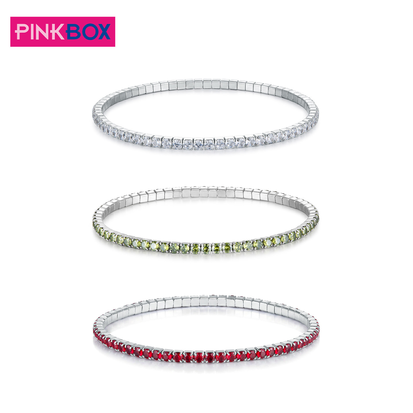 PINKBOX/娉饰珠宝925银弹力网球手镯简约锆石手链日常百搭手饰高