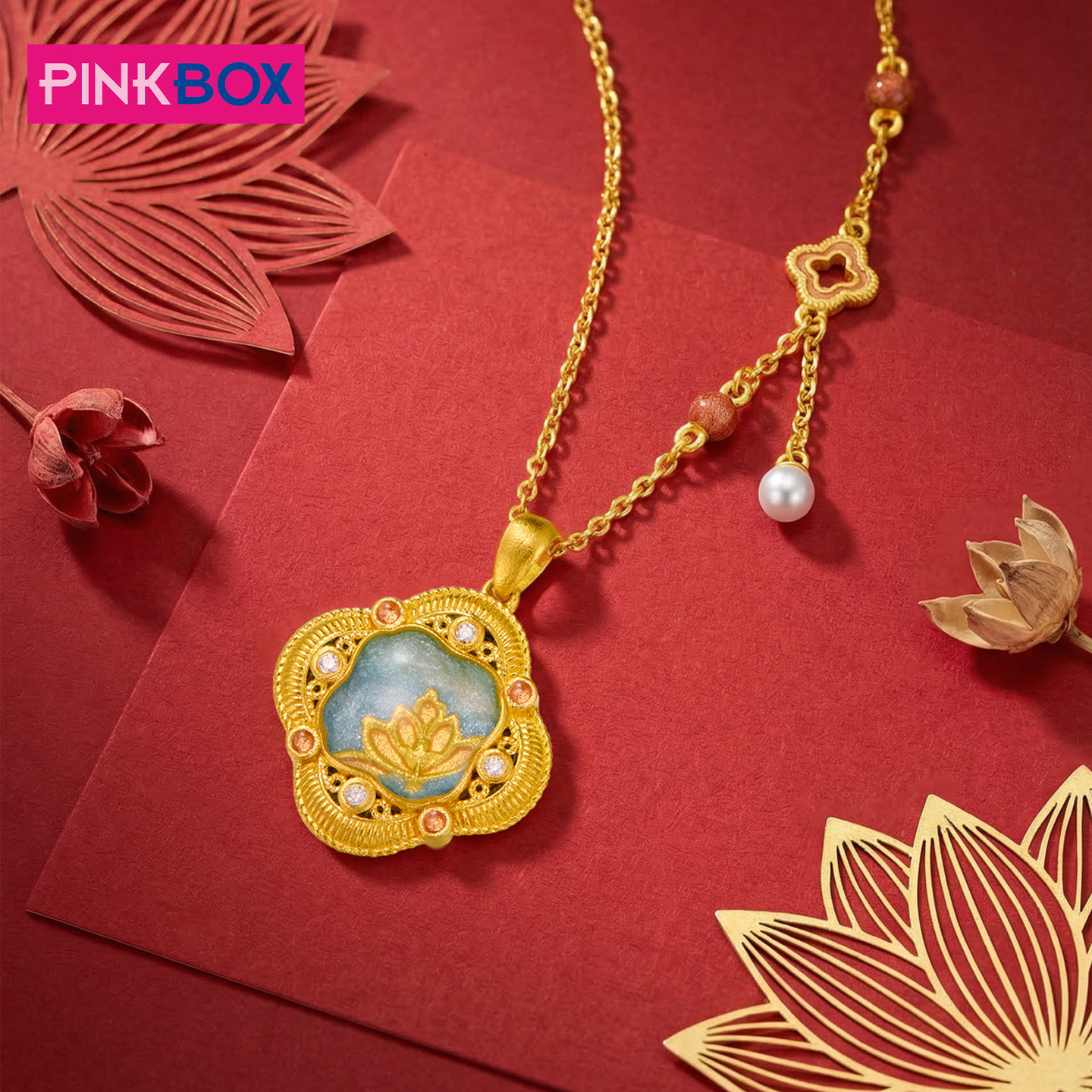 PINKBOX/娉饰珠宝云间莲华系列黄金项链 足金如意莲花项链新品