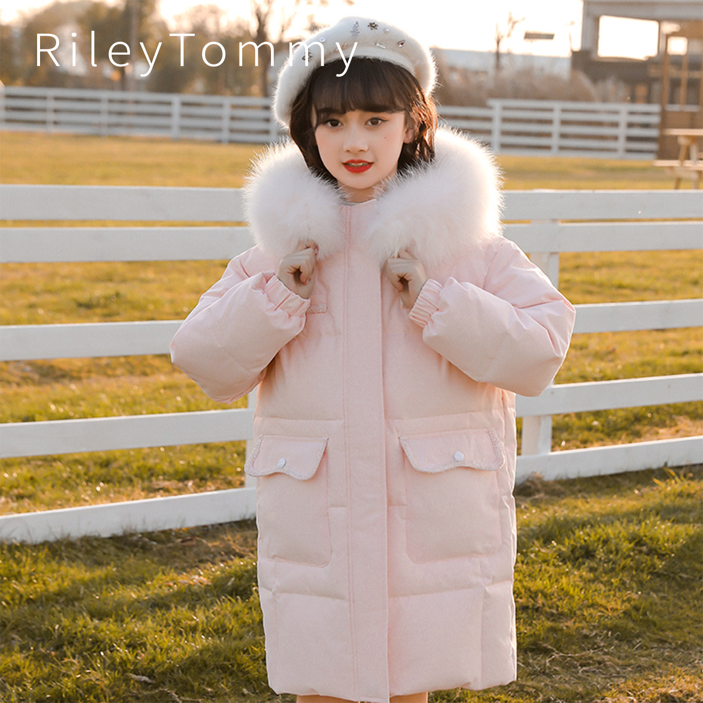 英国Riley Tommy儿童羽绒服三防女童冬季保暖中长款加厚羽绒服