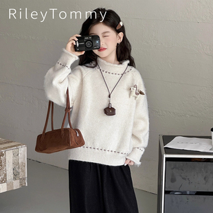 慵懒风打底衫 儿童加厚针织衫 Tommy女童高领毛衣秋冬款 英国Riley