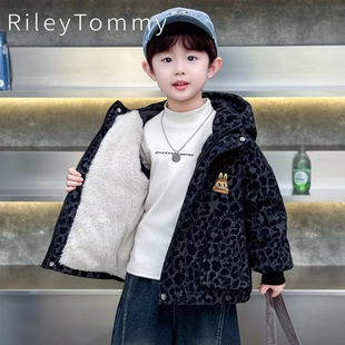 男童外套豹纹棉服 2026新款 英国Riley Tommy儿童派克服加绒秋冬季