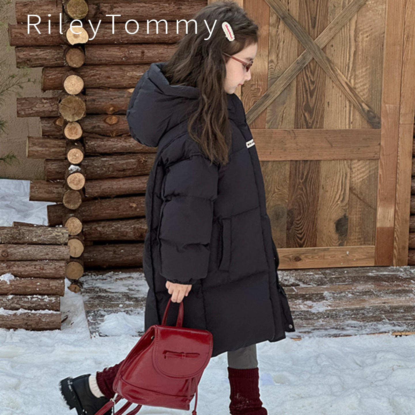 英国RileyTommy女童羽绒服冬装新款宝宝加厚白鸭绒儿童中长款外套