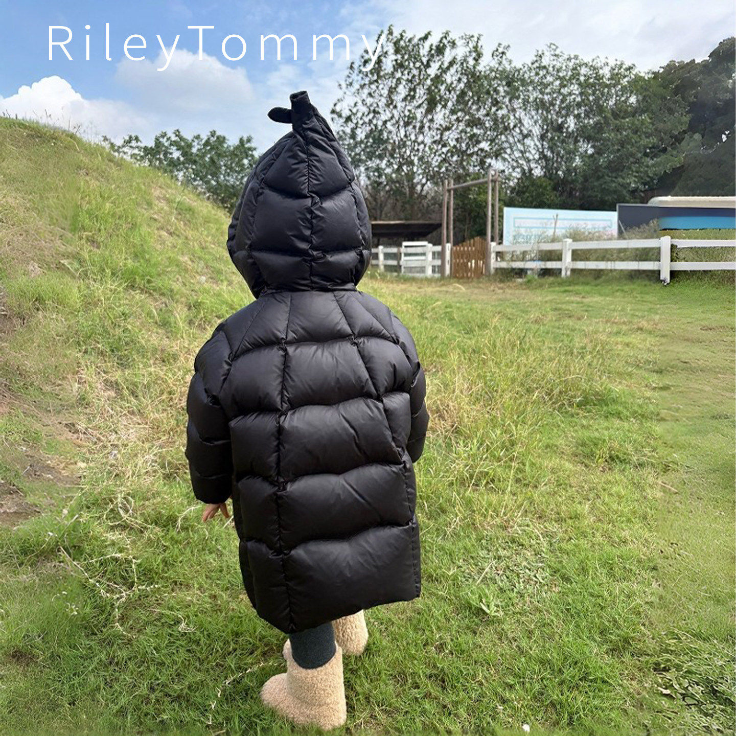 英国RileyTommy儿童羽绒服冬季新款男女童白鹅绒宝宝中长款精灵帽