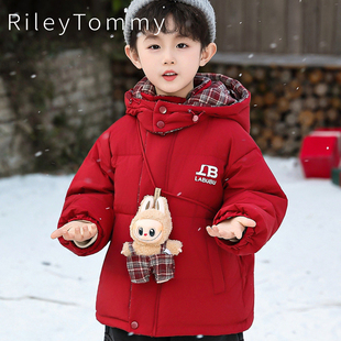 英国Riley 男童羽绒服 Tommy儿童红色拜年服冬白鸭绒外套2026新款