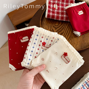 女生红色本命年三角裤 可爱中腰内裤 Tommy少女纯棉内裤 英国Riley