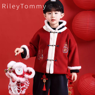 红色加绒男童汉服 冬2026新款 英国Riley Tommy儿童国风拜年服套装