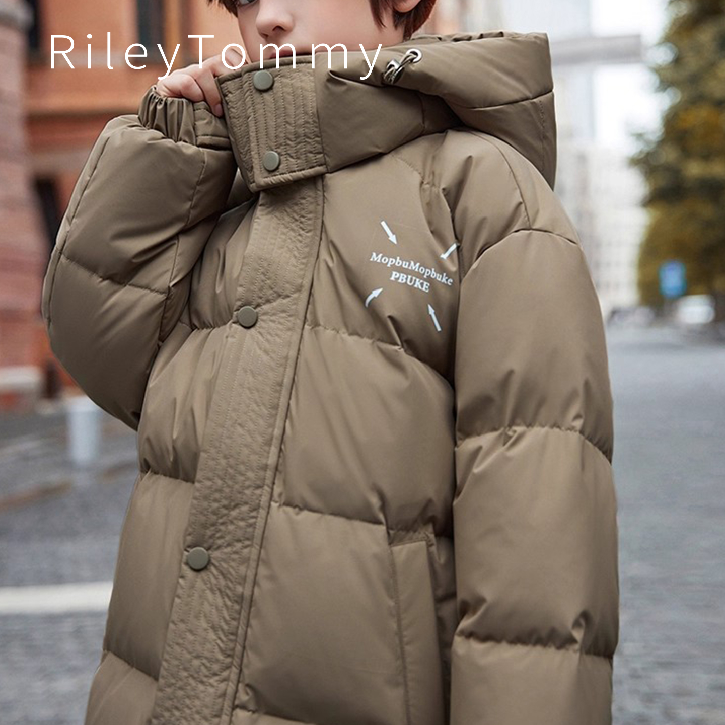 英国Riley Tommy儿童连帽羽绒服男童中长款加厚保暖外防寒羽绒服