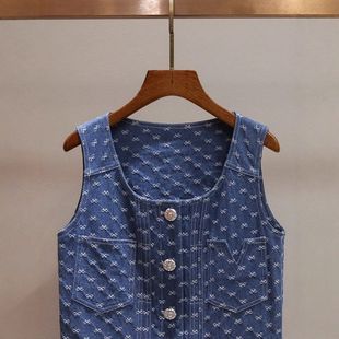 夏季 方领蝴蝶结 高级感深圳菱格女装 高端南油牛仔连衣裙刺绣女夏季