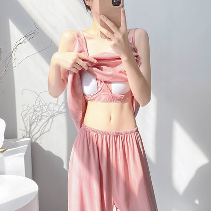 2026新款夏季性感棉绸吊带睡衣女款绵绸套装宽松显瘦人造棉家居服