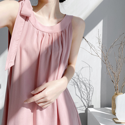 夏季棉绸休闲时尚洋气清凉连衣裙
