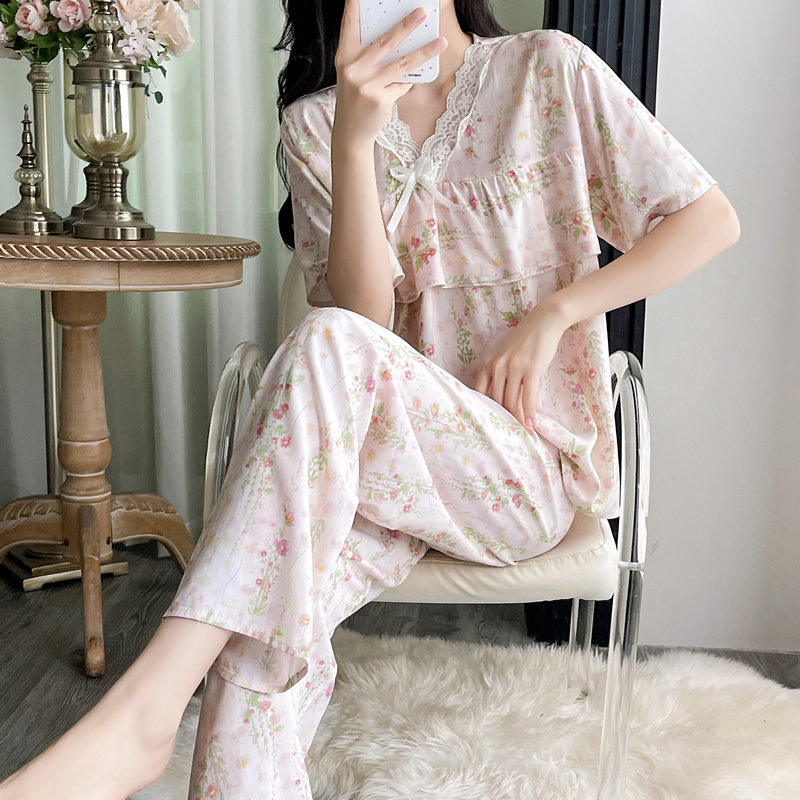 棉绸睡衣女绵绸短袖薄款家居服