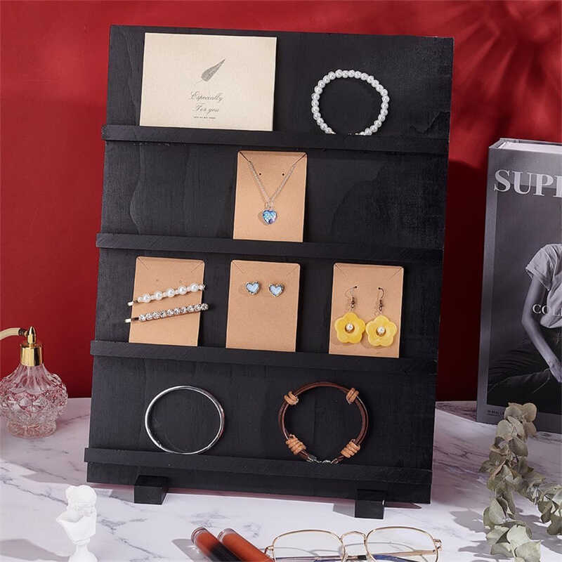 四层木质珠宝塔式耳环展示架美甲展示可拆卸带插槽耳环展示卡夹