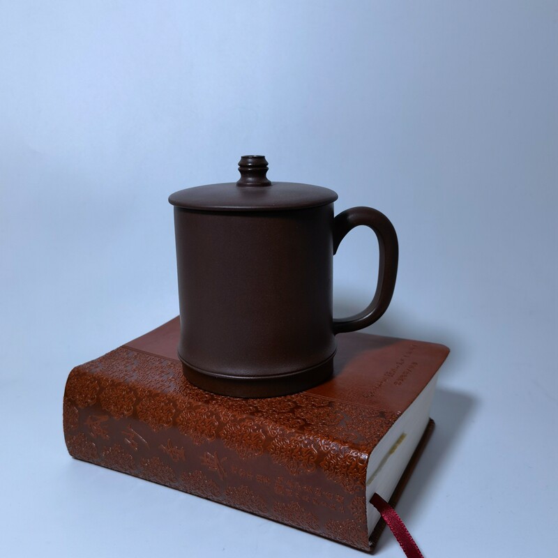 宜兴紫砂茶杯紫砂二厂老料新做320ml老紫泥竹韵盖杯手工精致茶具