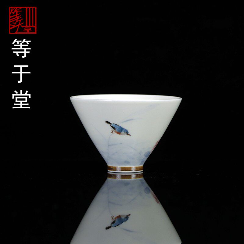 等于堂柴烧景德镇陶瓷新品小芳手绘花鸟茶杯精品主人杯仿古品茗杯