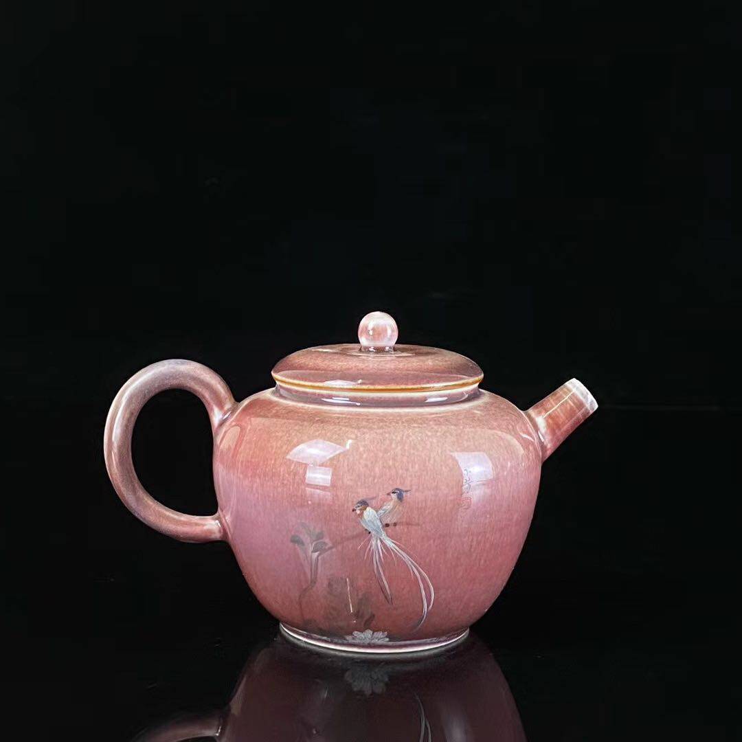 景德镇等于堂手工柴烧个性窑变茶杯小芳手绘花鸟茶壶精品茶具