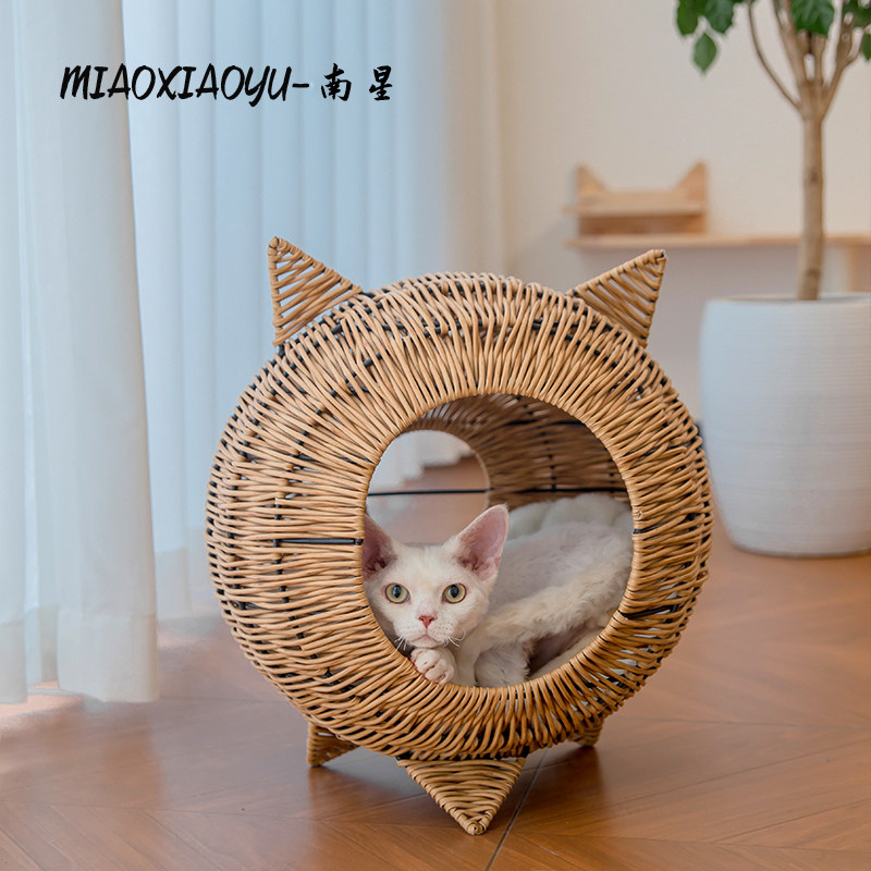 猫窝手工藤编 四季通用耐抓半封闭式安全感大床夏日冬季不变形