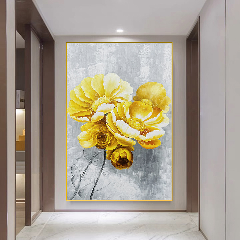 原创手绘牡丹轻奢挂画玄关装饰画