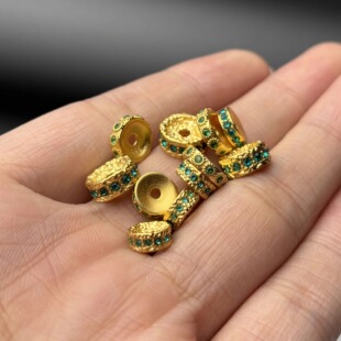 古法24K工艺黄金色925镶钻卡环隔珠保色文玩手串diy配珠配饰隔片