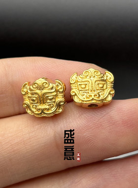 古法24K工艺黄金色瑞兽背云转运珠隔珠文玩手串diy配珠配饰