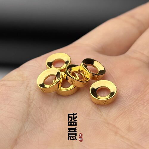 精工古法24K工艺黄金色925亮面凹槽卡环隔片保色文玩手串配珠垫片