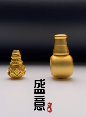 古法24K工艺黄金色925藏式分体佛头三通莲花三通保色文玩手串配饰