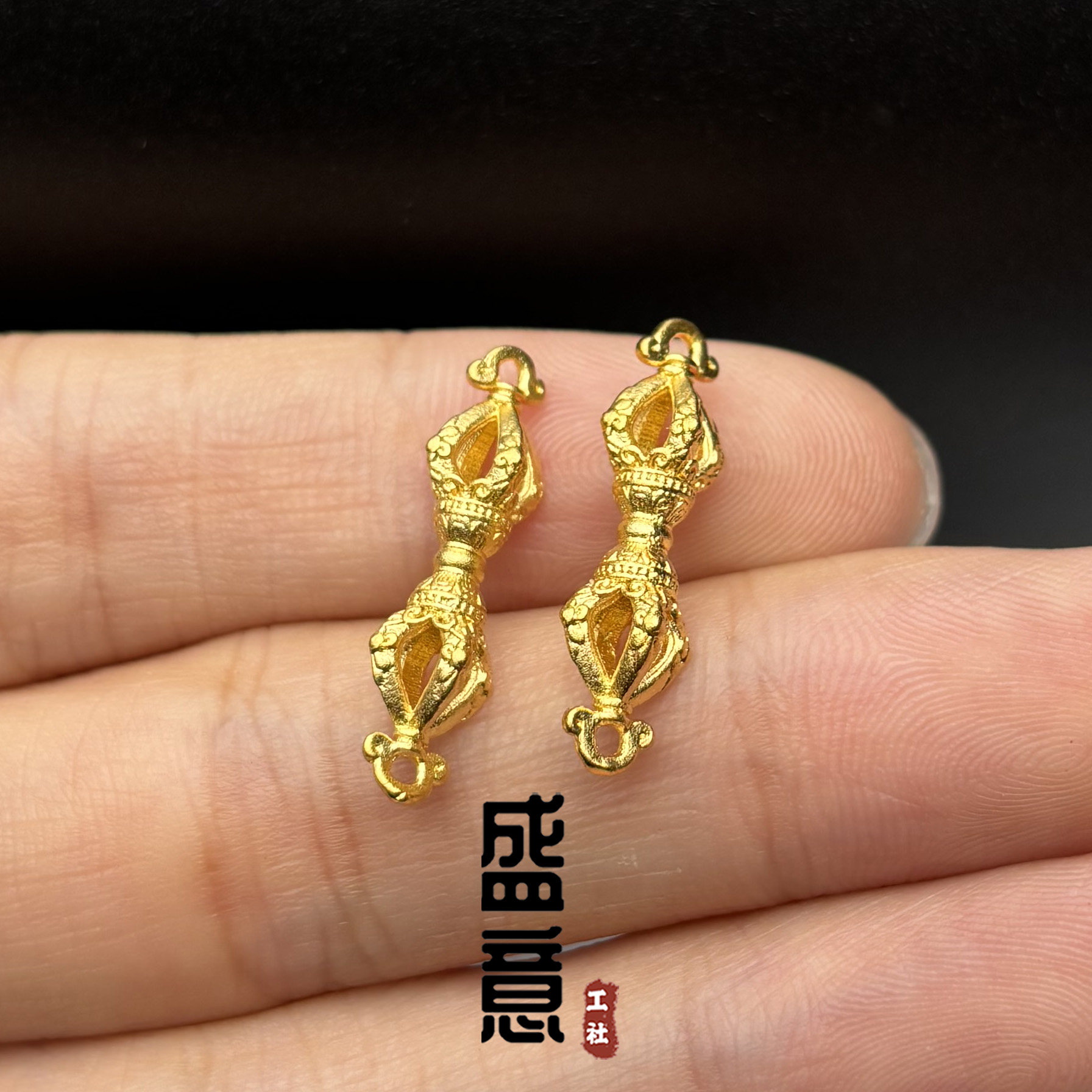古法24K工艺黄金色双耳降魔金刚杵隔珠吊坠佛珠手串手链配饰