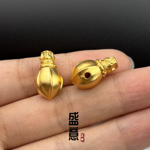 古法24K工艺黄金色核桃一体三通配件佛头佛塔文玩手串手持diy配饰