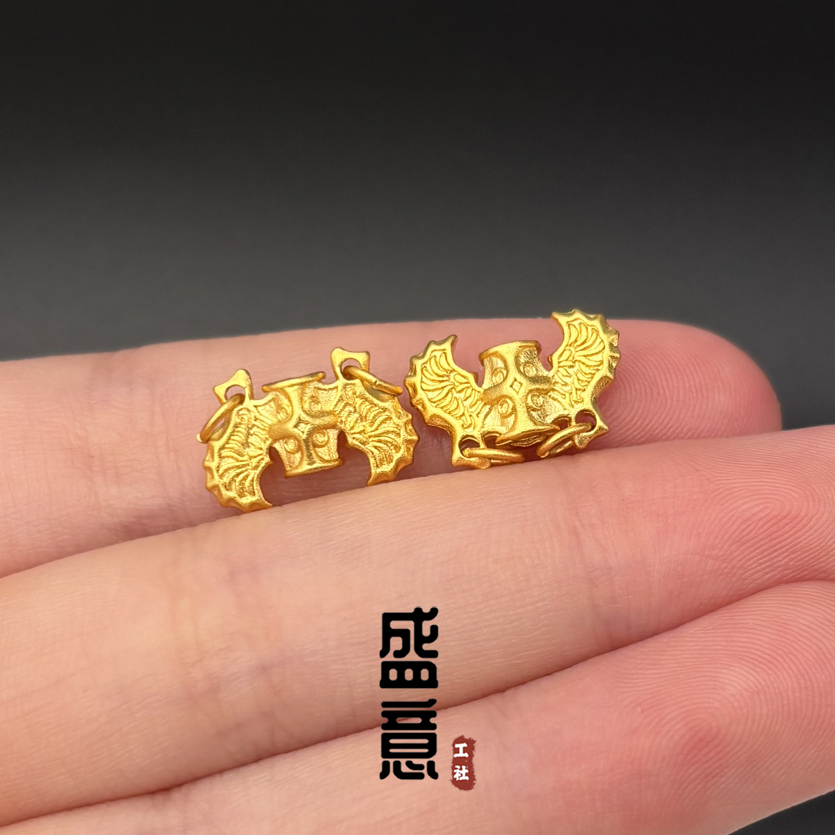 古法24K工艺黄金色蝙蝠大鹏鸟隔珠背云线束项链文玩手串diy配饰