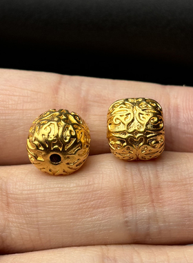 古法24K工艺黄金色925唐草纹老型顶珠腰珠隔珠锁骨项链手串配饰
