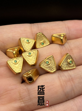 古法24K工艺黄金色镶钻天神之眼背云线束隔珠文玩手串配珠diy配饰