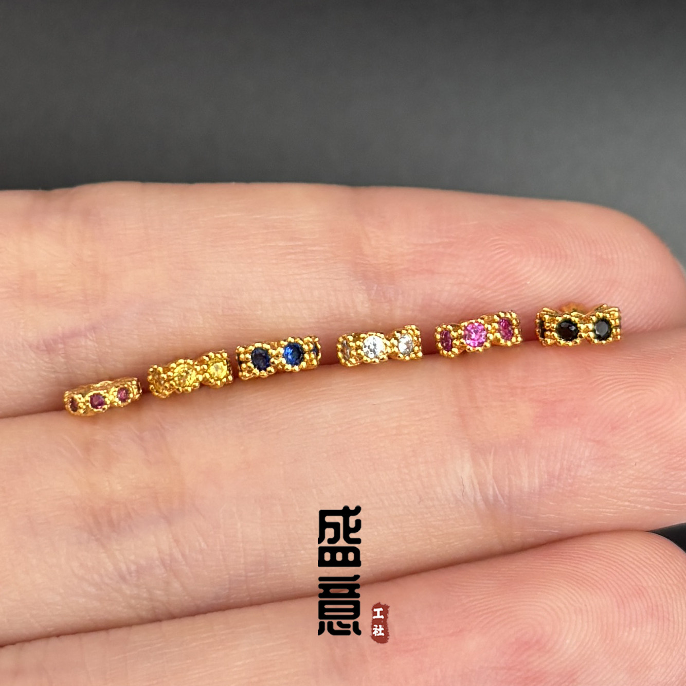 古法24K工艺黄金色花线小彩钻隔珠垫片隔珠文玩手串念珠diy配饰