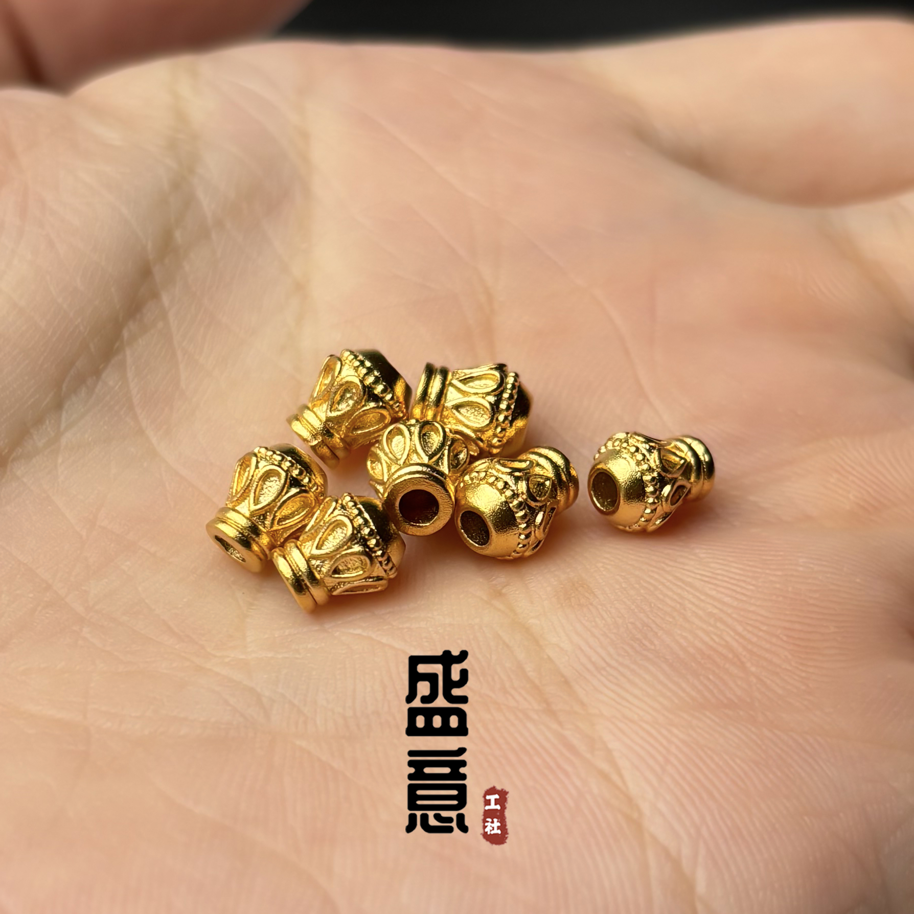 古法24K工艺黄金色金刚杵弟子珠吊坠顶珠菩提绿松石南红蜜蜡配珠