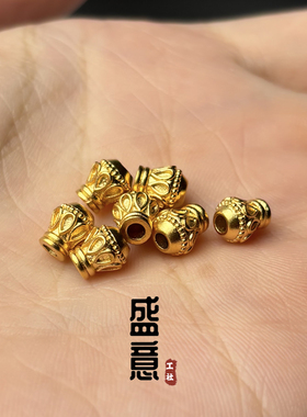 古法24K工艺黄金色金刚杵弟子珠吊坠顶珠菩提绿松石南红蜜蜡配珠