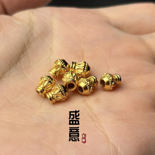 古法24K工艺黄金色金刚杵弟子珠吊坠顶珠菩提绿松石南红蜜蜡配珠