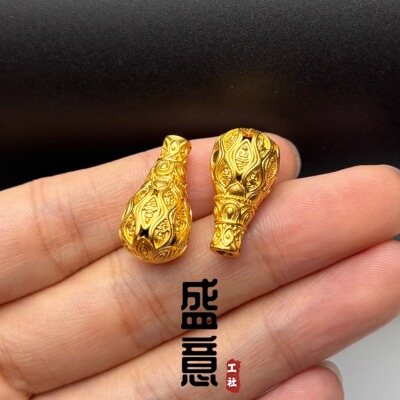 古法24K工艺镂空镂空无相佛三通佛头隔珠吊坠佛珠108手串配饰