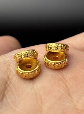 古法24K工艺黄金色925六字真言箴言卡环保色文玩手串配珠配饰