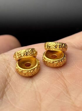 古法24K工艺黄金色925六字真言箴言卡环保色文玩手串配珠配饰