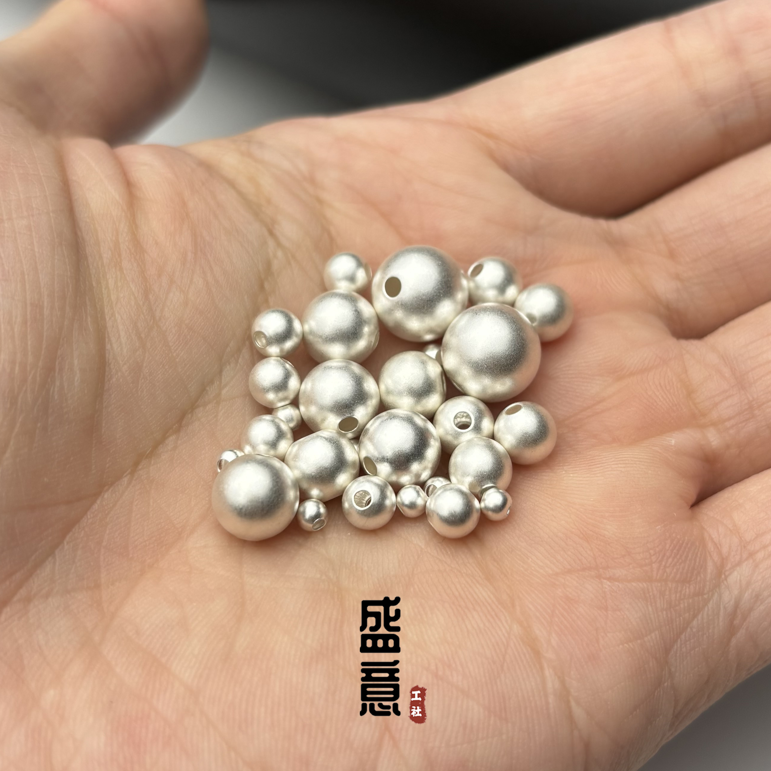 足银999新款磨砂圆珠配珠隔珠文玩diy佛珠手串顶腰珠配件