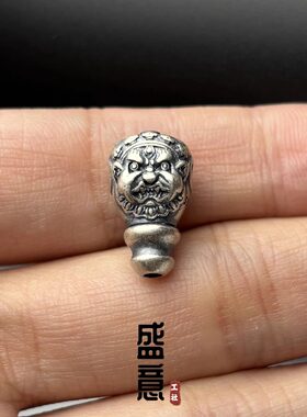 纯银925复古大黑天三通佛头金刚星月菩提DIY文玩108手串配饰