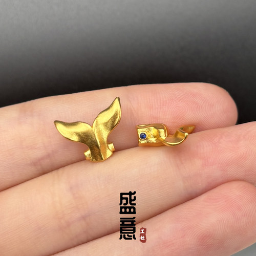 古法24K工艺黄金色鱼尾尾束弟子珠三通尾缀文玩手串手持diy配饰