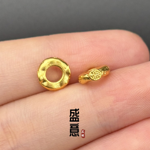 古法24K工艺黄金色福字跑环隔片垫片隔珠文玩手串diy配饰配件
