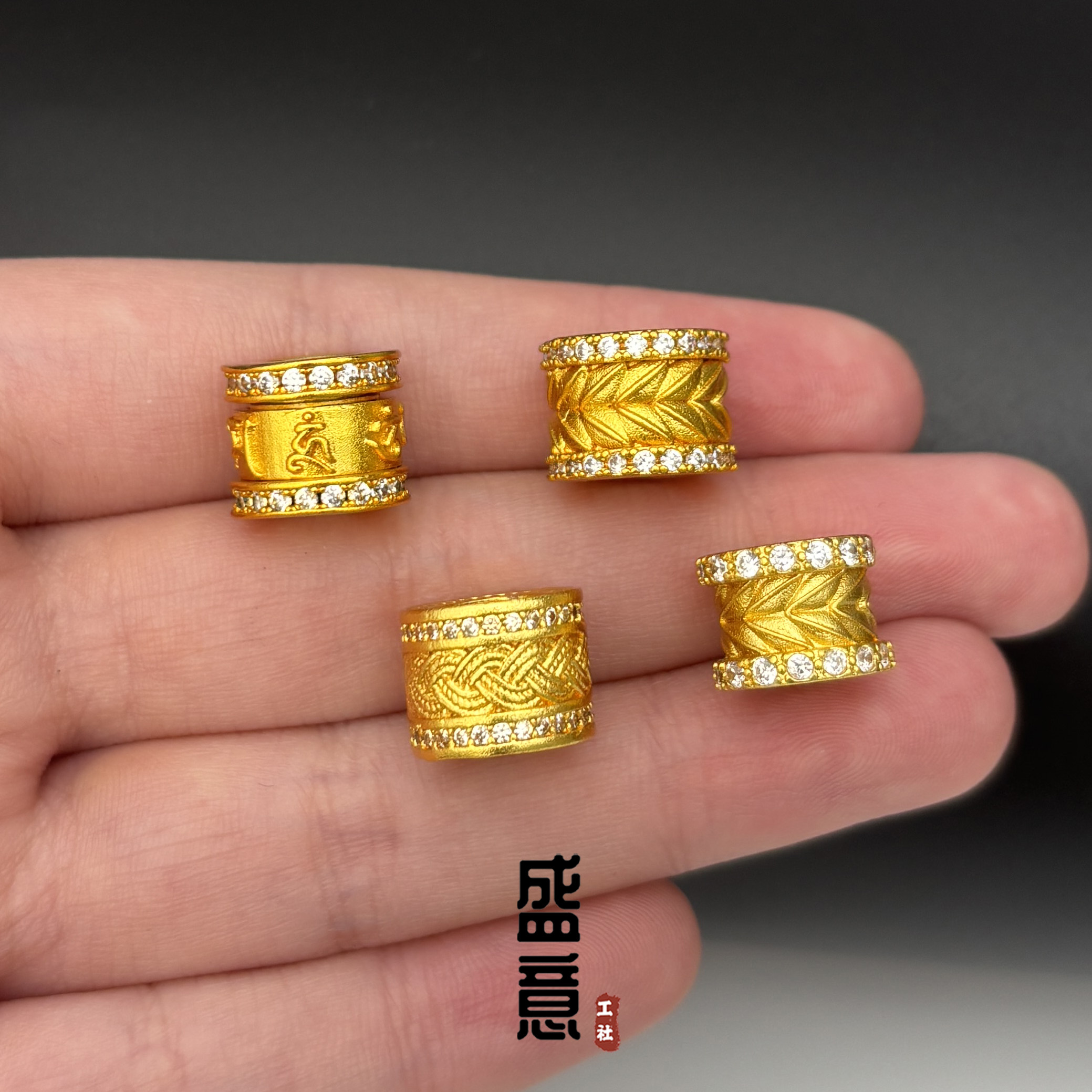 古法24K工艺黄金色六字真言镶钻麦穗桶珠隔珠项链手串diy配饰图片