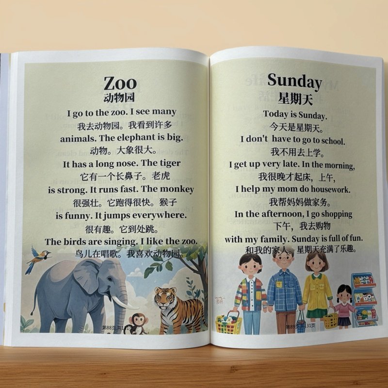 零基础英语短句130篇少儿英语晨读短文扫码A5亲子情景英语短句文