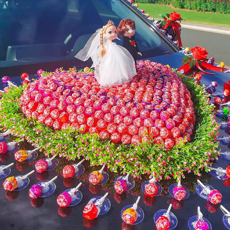 棒棒糖主婚车装饰车头花结婚全套布置头车花吸盘高级感车队花车