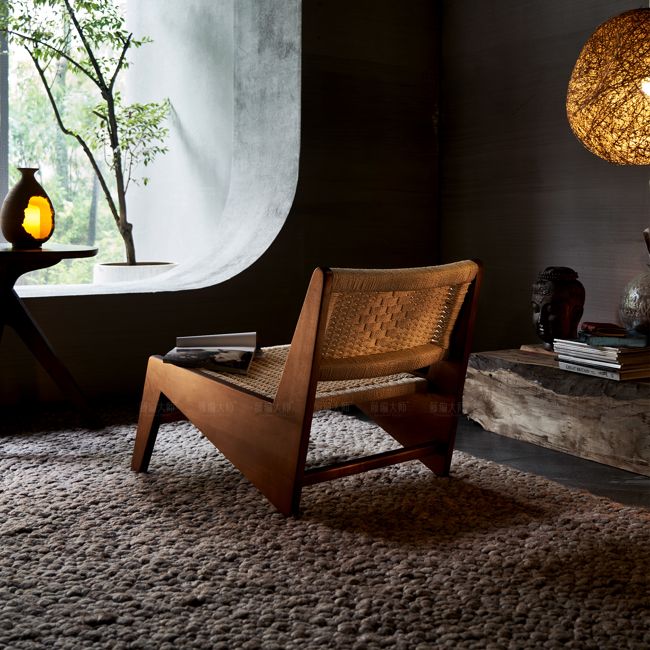 藤椅单人中古藤编椅北欧昌迪加尔椅现代民宿休闲椅侘寂风绳编椅子,住宅家具,沙发椅,淘宝优惠券,粉丝福利购,淘宝优惠卷