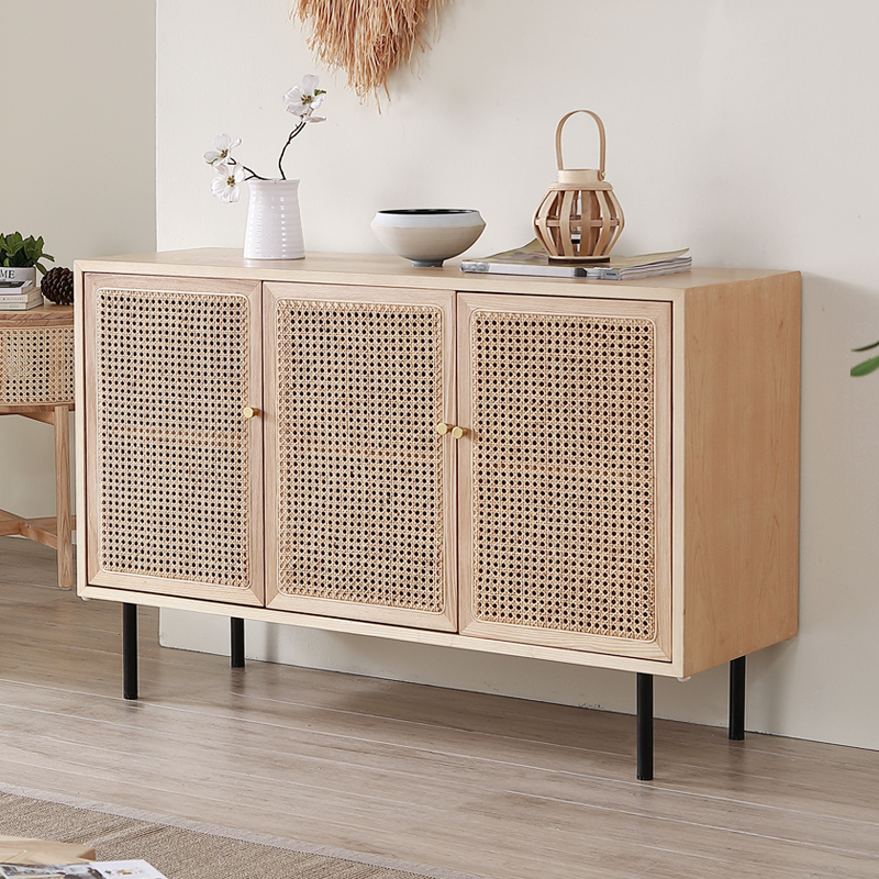实木木客厅日式风藤编储物柜