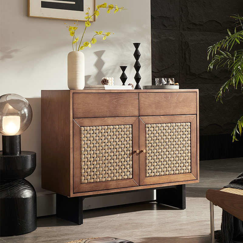 北欧实木餐边柜简约现代客厅茶水柜储物柜日式藤编玄关柜电视柜,住宅家具,餐边柜,淘宝优惠券,粉丝福利购,淘宝优惠卷