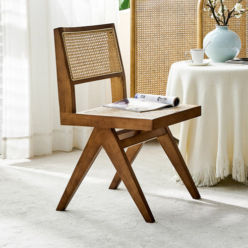 北欧ins实木木椅子家用藤编