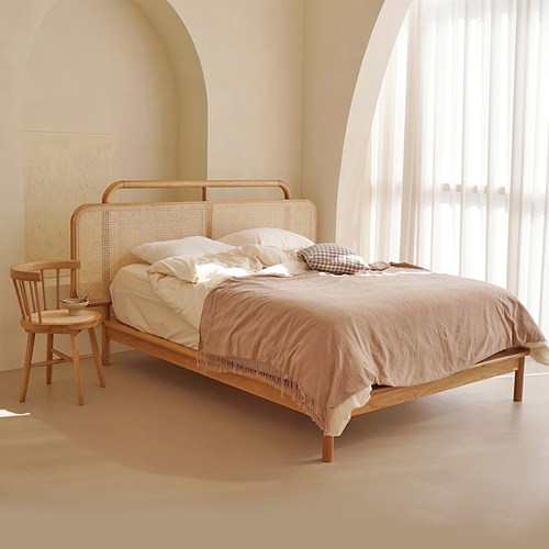 ins风日式现代轻奢家用藤编床