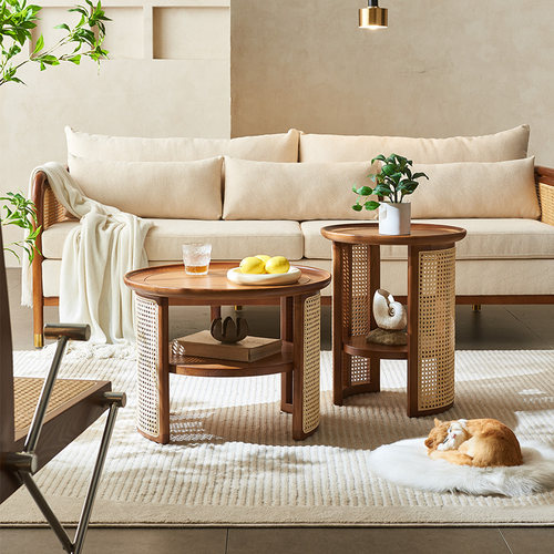 简约侘寂风北欧圆茶几组合